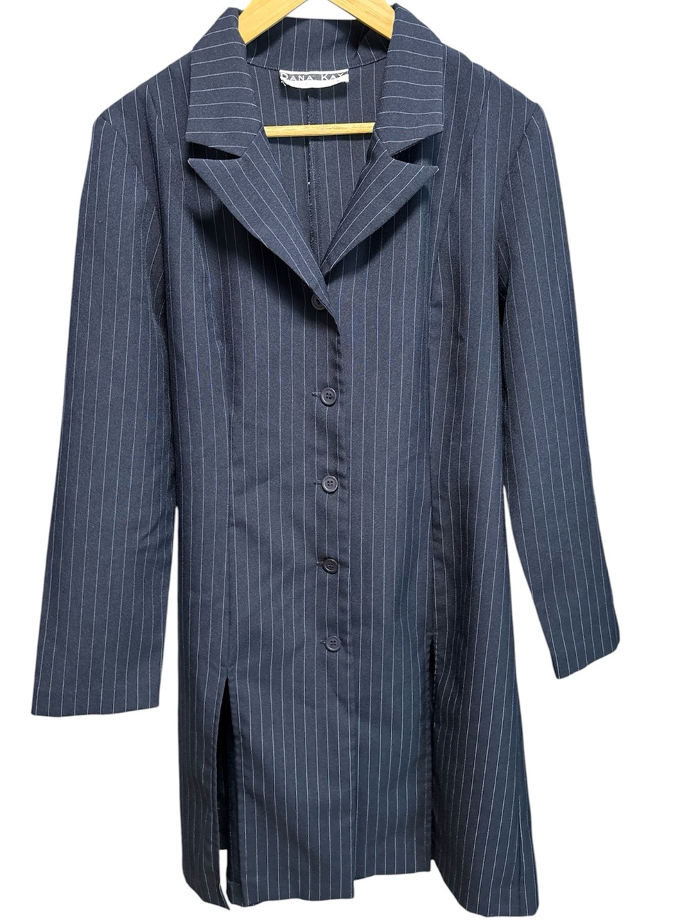 Vintage Dana Kay navy longline pinstripe blazer/dress, size large